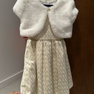 New Holiday dress w fur jacket gold size 4t